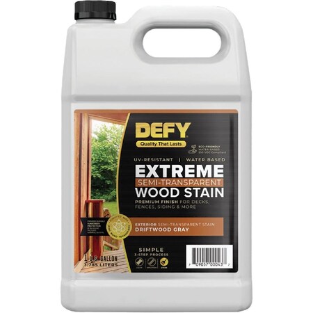 Defy Extreme Semi-Transparent Exterior Wood Stain, Driftwood Gray, 1 Gal. Bottle 300409-F